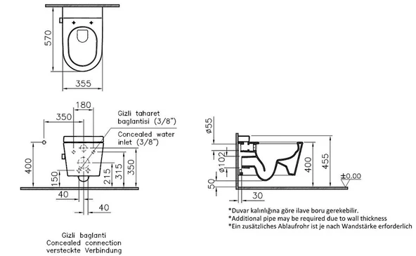 VitrA Asma Klozet Nest Rim-Ex Kanalsız, Vitrafresh Deterjan Hazneli ve Termostatik Ara Musluklu, 5176B003-7212 - 3