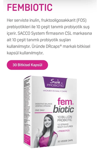 SUDA VİTAMİN PROBİOTİC FEM BİOTİC 30 VEGGİE KAPSÜL - 2