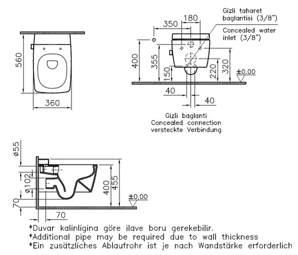 Vitra Metropole Rim-Ex Kanalsız Asma Klozet, Vitrafresh Deterjan Hazneli Ve Entegre Ara Musluklu 7672B003-1687 - 4