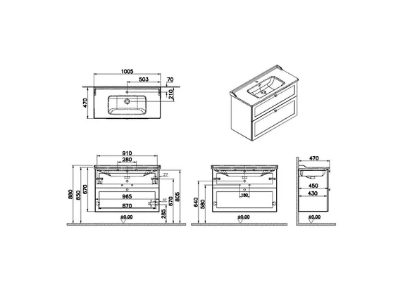 Vitra Root Classic Çift Çekmeceli Lavabo Dolabı 100 Cm Mat Beyaz (Klasik Lavabo Dahil) 68890 - 2