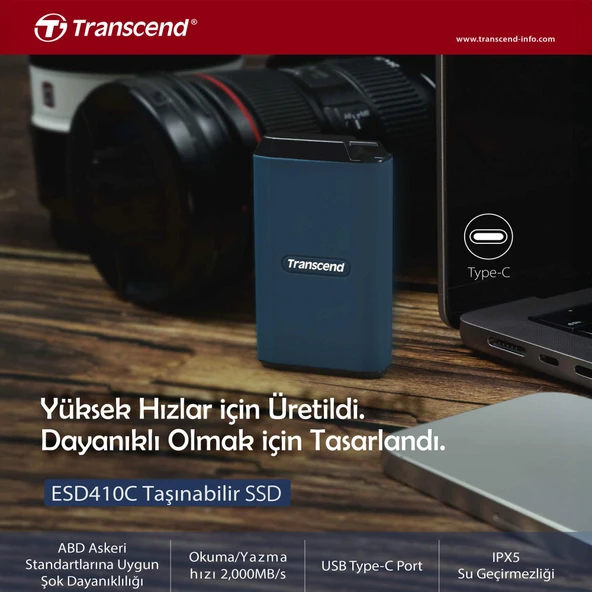Transcend TS1TESD410C 1TB USB/Type-C 20Gbps 2000/2000MB/s Taşınabilir Harici SSD - 2