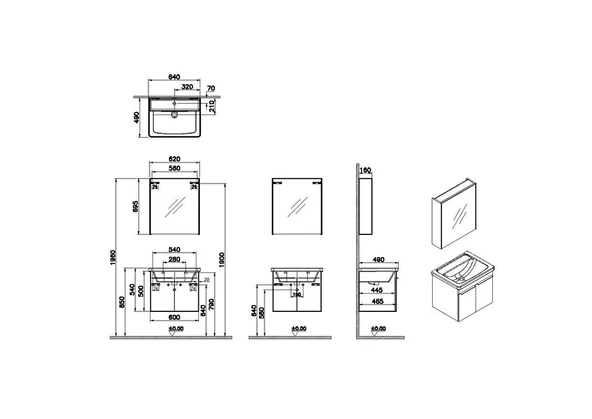 Vitra Quadrum Set Lavabo Dolabı Asma Ayna Kapaklı 65 Cm Parlak Antrasit 69617 - Resim 2