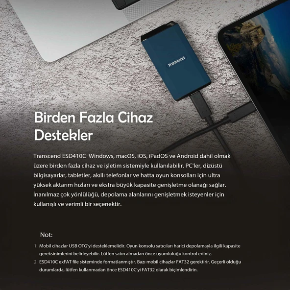 Transcend TS1TESD410C 1TB USB/Type-C 20Gbps 2000/2000MB/s Taşınabilir Harici SSD - 6