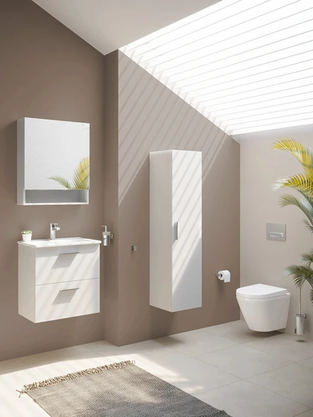 Vitra Mia Demonte Set, 60 Cm, Çekmeceli, (Lavabo Dolabı, Raflı-Dolaplı Ayna), Beyaz 66049 - 2