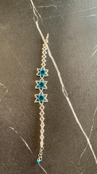 Turkuaz Ve Gri Saydam Renkli Yıldız Desenli Miyoki Boncuk Bileklik El Yapımı Hediyelik - 4