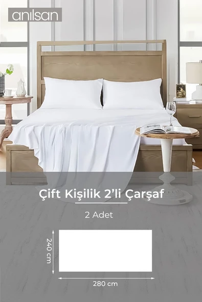 2'li Lastiksiz Düz Beyaz Çarşaf %100 Pamuk Çift/Tek Kişilik ,63tel - 2