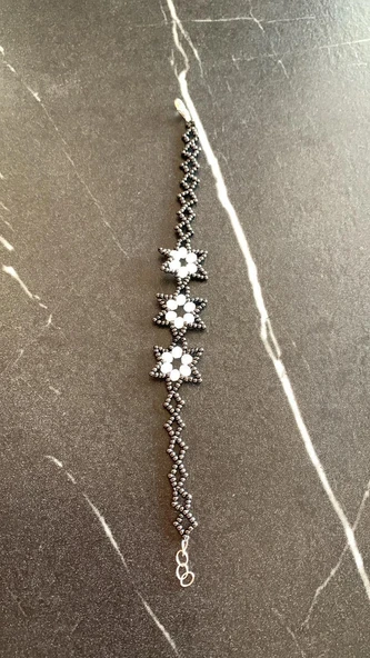 Ekru Ve Füme Renkli Yıldız Desenli Miyoki Boncuk Bileklik El Yapımı Hediyelik - 7