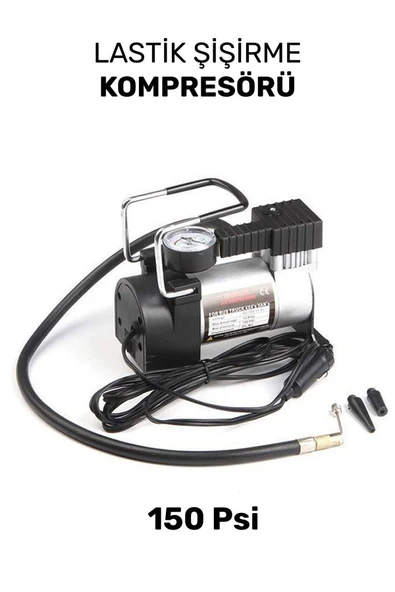 Araba Oto Araç Lastik Şişirme Pompası Metal Motorlu Kompresör 150 Psi Çakmaklık Girişli Kompresör - 2