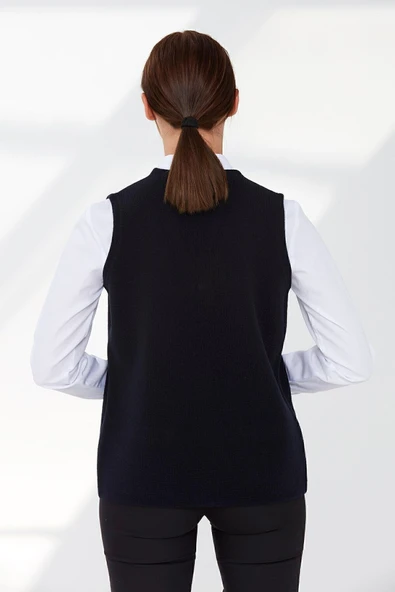 Desen Minimalist V Yaka Fermuarlı Kadın Yelek - Günlük & Ofis - 12