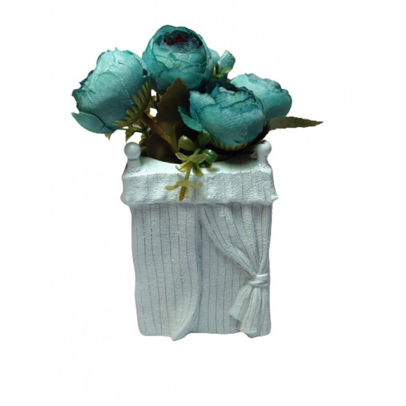 MAVİ GÜL YAPAY ÇİÇEK MİNİ VAZOLU 20CM