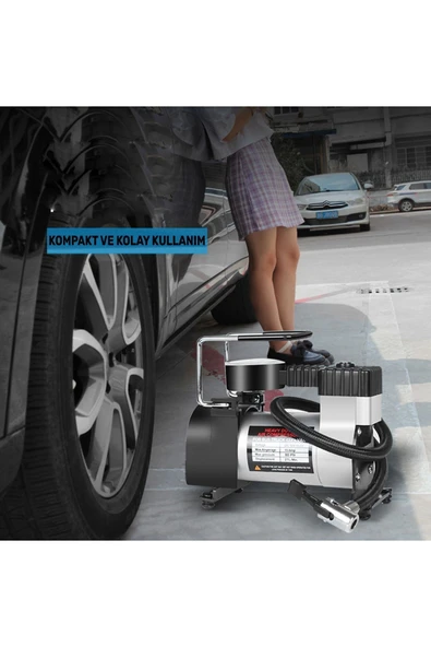 Araba Oto Araç Lastik Şişirme Pompası Metal Motorlu Kompresör 150 Psi Çakmaklık Girişli Kompresör - 6