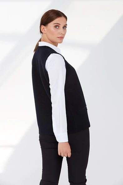 Desen Minimalist V Yaka Fermuarlı Kadın Yelek - Günlük & Ofis - 11