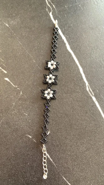 Gümüş Ve Siyah Renkli Yıldız Desenli Miyoki Boncuk Bileklik El Yapımı Hediyelik - 7