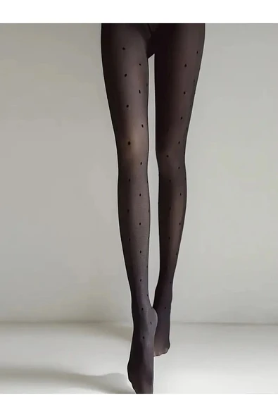 Puantiyeli Termal Kışlık Tayt Içi Peluşlu, Ince Tül Görünüm Termal Peluş Tayt Polar Külotlu Çorap - 2