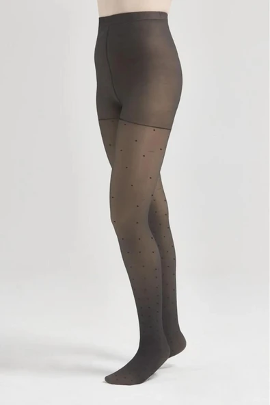 Puantiyeli Termal Kışlık Tayt Içi Peluşlu, Ince Tül Görünüm Termal Peluş Tayt Polar Külotlu Çorap - 5