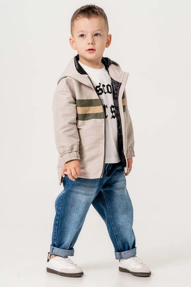 Kapüşonlu Çift Cepli Astarlı 3 Parça Erkek Çocuk Ceketli Takım - 4