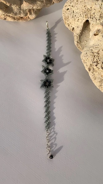 Siyah Ve Koyu Gri Renkli Yıldız Desenli Miyoki Boncuk Bileklik El Yapımı Hediyelik - 5