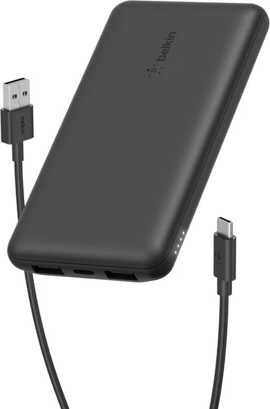 Belkin USB-C Taşınabilir Powerbank, 10000 mAh, 1 USB C Bağlantı Noktası ve 15W'a kadar 2 USB A Bağlantı Noktası, iPhone 14 Pro/14 Pro Max/13, AirPods, iPad, Galaxy S21/Ultra Uyumlu - Siyah Teşhir