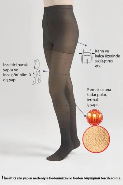 Puantiyeli Termal Kışlık Tayt Içi Peluşlu, Ince Tül Görünüm Termal Peluş Tayt Polar Külotlu Çorap - 7