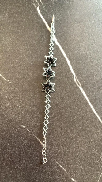 Siyah Ve Koyu Gri Renkli Yıldız Desenli Miyoki Boncuk Bileklik El Yapımı Hediyelik - 4