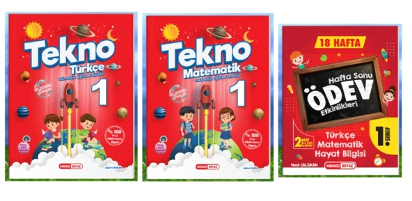 KIRMIZI BEYAZ YAYINLARI 1.SINIF 2.DÖNEM TEKNO TÜRKÇE - MATEMATİK - HAFTA SONU ETKİNLİKLERİ 3'LÜ SET