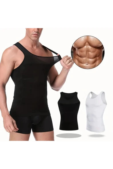 Premium Shapewear Beyaz Erkek Atlet Korse Atlet Bel Göğüs Göbek Toparlayıcı Korse Atlet - 4