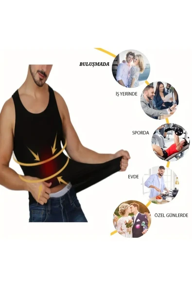 Premium Shapewear Beyaz Erkek Atlet Korse Atlet Bel Göğüs Göbek Toparlayıcı Korse Atlet - 3