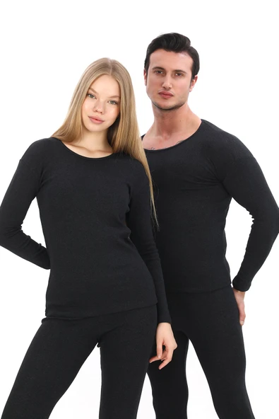 Unisex Fanila Alt Üst İçlik Takım Kışlık İçlik Termal Pamuklu Likralı Günlük Terletmeyen Sıcak Tutan - 7