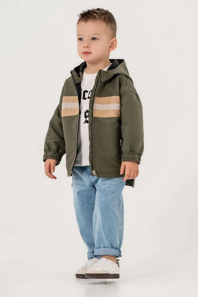 Kapüşonlu Çift Cepli Astarlı 3 Parça Erkek Çocuk Ceketli Takım - 7