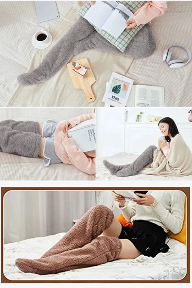 Pelüş Uzun Yünlü Çorap,Welsoft Çorap,Diz üstü Çorap,Bacak ısıtıcı,Peluş Çorap,Panduf Çorap,Çorap - 3