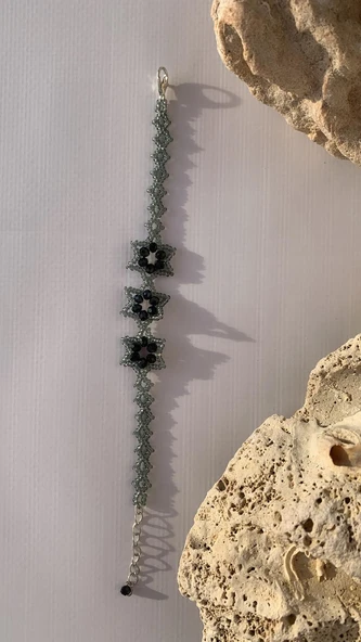 Siyah Ve Koyu Gri Renkli Yıldız Desenli Miyoki Boncuk Bileklik El Yapımı Hediyelik - 7