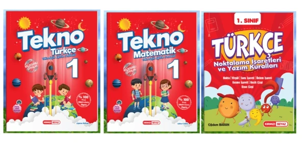 KIRMIZI BEYAZ YAYINLARI 1.SINIF 2.DÖNEM TEKNO TÜRKÇE - MATEMATİK - NOKTALAMA İŞARETLERİ 3'LÜ SET