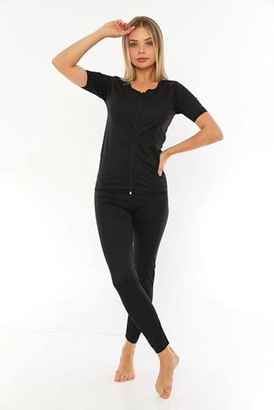 Zayıflatan Unisex Termal Maksimum Terleten Spor Korse Tayt Ve Fermuarlı Kısa Kollu Takım - 5