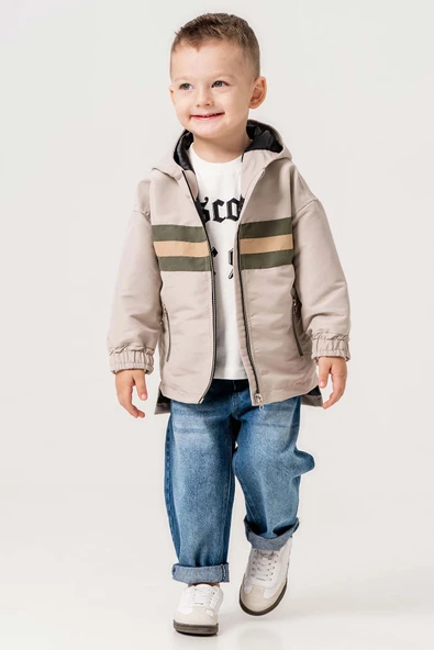 Kapüşonlu Çift Cepli Astarlı 3 Parça Erkek Çocuk Ceketli Takım - 2