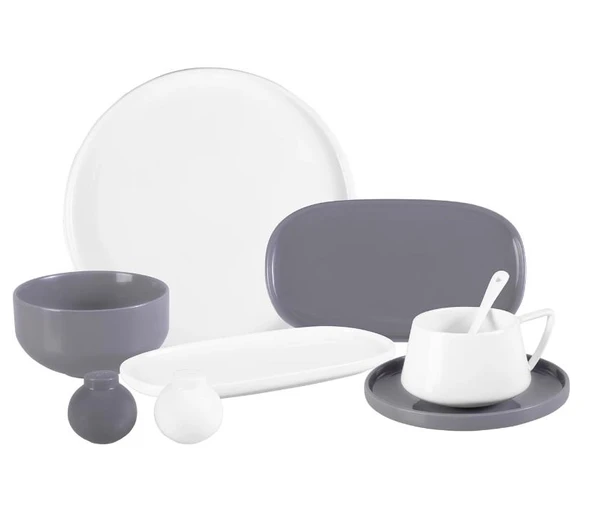Emsan Parla Gri Beyaz 32 Parça Kahvaltı Seti - 6
