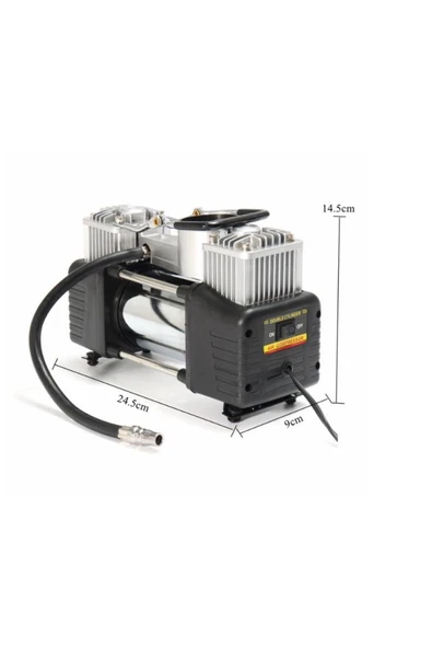 Araç Oto Lastik Şişirme Kompresörü Hava Pompası Metal Çift Silindirli Profosyonel - 3