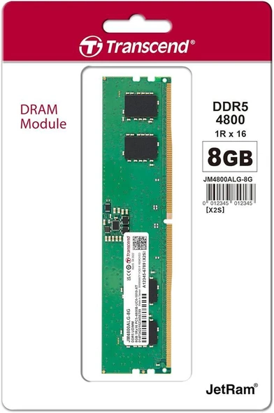 Transcend 8GB(1x8GB) 4800Mhz UDIMM DDR5 CL40 Pc Ram (JM4800ALG-8G) - 2