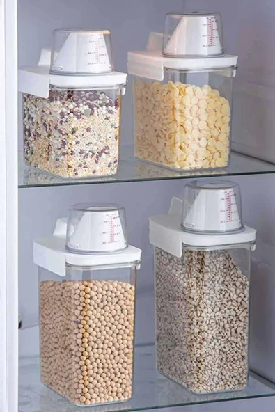 4'lü sızdırmaz depolama erzak bakliyat deterjan  ölçekli saklama kabı - 2