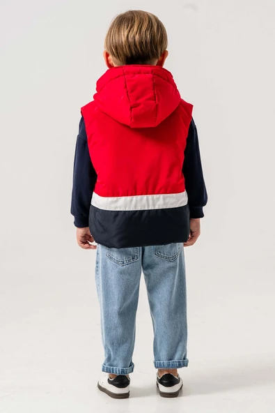 Su Geçirmez Astarlı Kapüşonlu 3 Parça Erkek Çocuk Yelekli Takım - 6