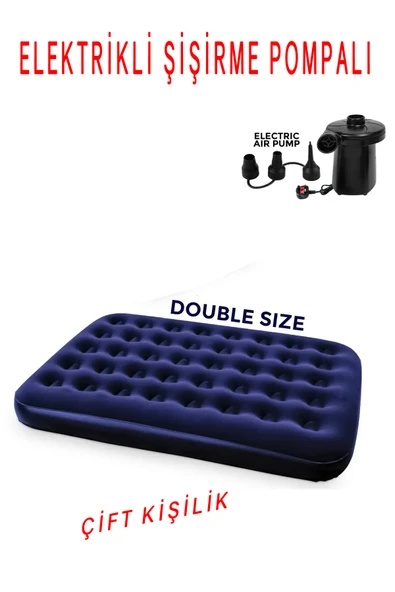 Proforce Çift Kişilik Şişme Yatak ve Elektrikli Hava Pompası Inflatable Flocked Air Bed Camping Pillow 138X185X13CM - 4