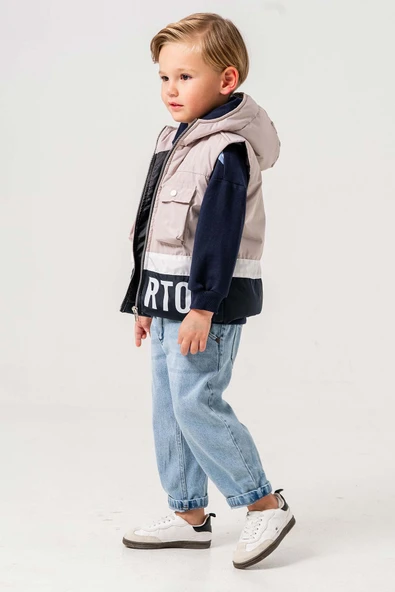 Su Geçirmez Astarlı Kapüşonlu 3 Parça Erkek Çocuk Yelekli Takım - 8