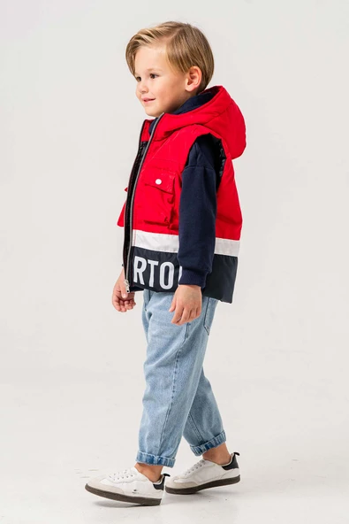 Su Geçirmez Astarlı Kapüşonlu 3 Parça Erkek Çocuk Yelekli Takım - 3