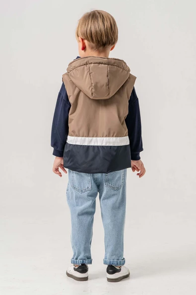 Su Geçirmez Astarlı Kapüşonlu 3 Parça Erkek Çocuk Yelekli Takım - 5