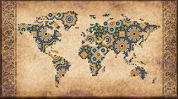 Mozaik Desenli Dünya Haritası Okul Duvar Kağıdı - 5