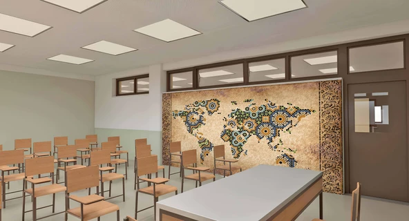 Mozaik Desenli Dünya Haritası Okul Duvar Kağıdı - 3