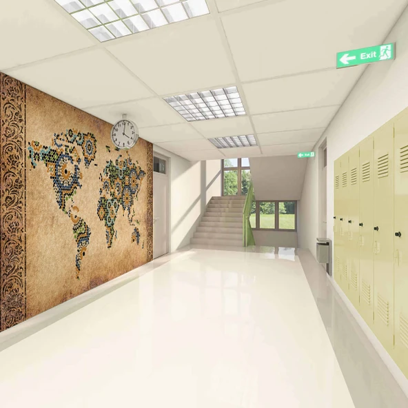 Mozaik Desenli Dünya Haritası Okul Duvar Kağıdı