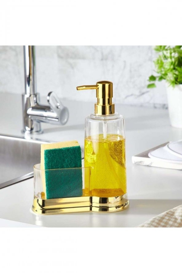 İndecor Çok Amaçlı Gold Renkli Süngerlikli Sıvı Sabunluk Takımı