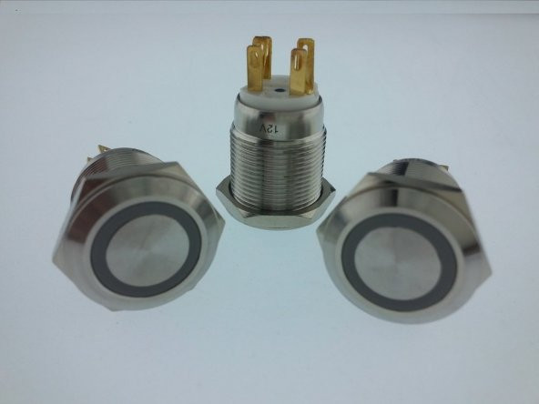 BUTON YUVARLAK Metal Su Geçirmez 19mm 220V MAVİ HALKA Ledli NO:53