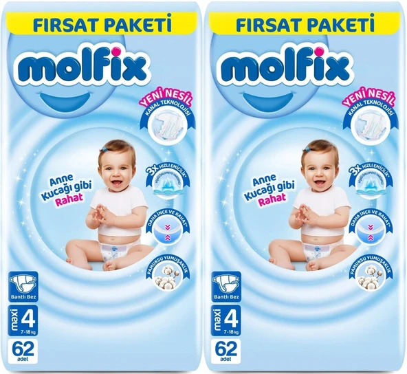Molfix Bebek Bezi Beden:4 (7-14KG) Maxi 124 Adet Ekonomik Fırsat Pk ürün görseli
