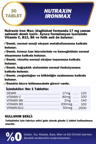 Nutraxin Iron Max 17 mg 30 Tablet - 3